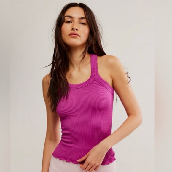 FREE PEOPLE NWOT Pink Ribbed Tank Top - Picture 1 of 5